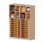 ErgoTray Schrank, 4reihig, 3OH unten Türen, 40 flache Boxen, oben 2OH Regal, B/H/T 140,6x190x50cm 